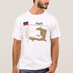Camiseta com Mapa do Haiti + Bandeira + Título