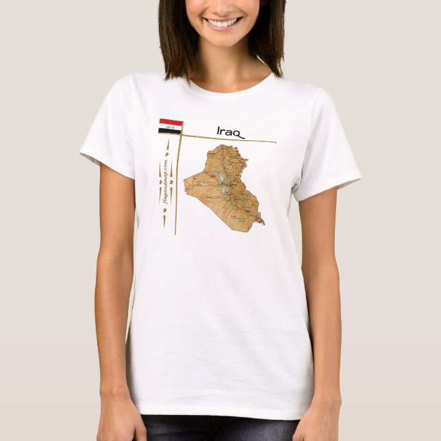Camiseta com Mapa do Iraque + Bandeira + Título (Frente)