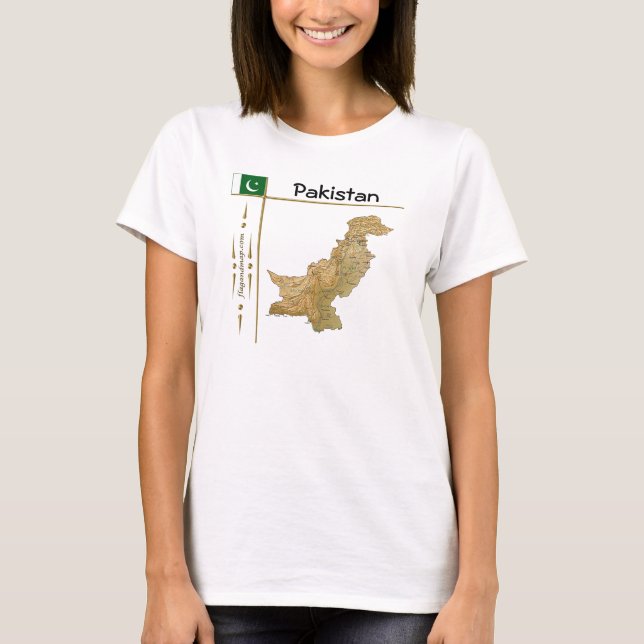 Camiseta com Mapa do Paquistão + Bandeira + Título (Frente)