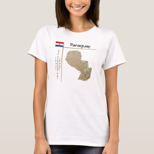 Camiseta com Mapa do Paraguai + Bandeira + Título (Frente)
