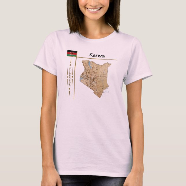 Camiseta com Mapa do Quênia + Bandeira + Título (Frente)