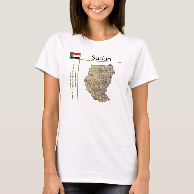 Camiseta com Mapa do Sudão + Bandeira + Título (Frente)