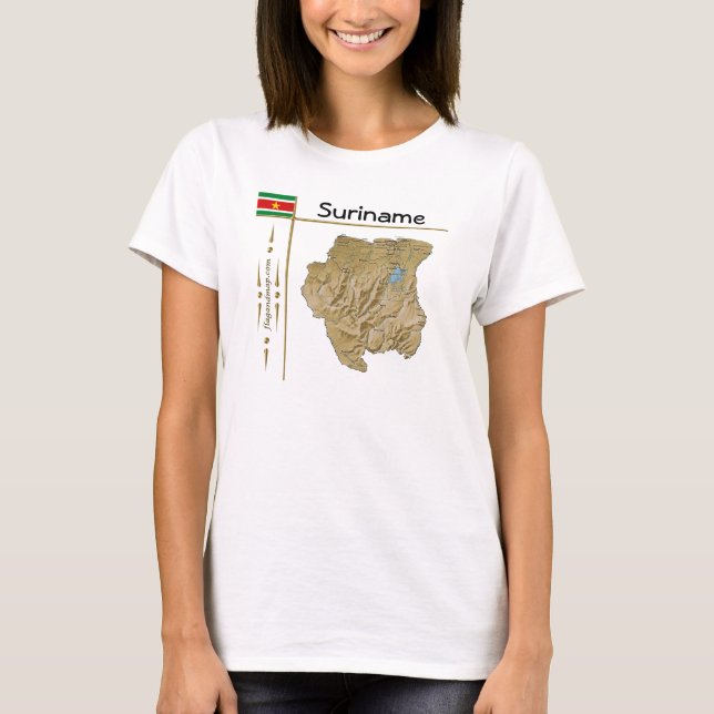 Camiseta com Mapa do Suriname + Bandeira + Título (Frente)