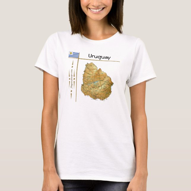 Camiseta com Mapa do Uruguai + Bandeira + Título (Frente)