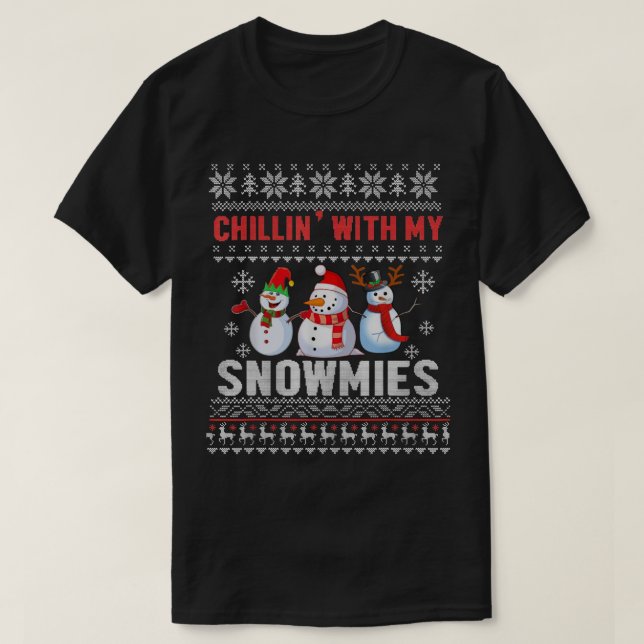 Camiseta Com Meus Snowmies Feios De Natal Snowman S (Frente do Design)