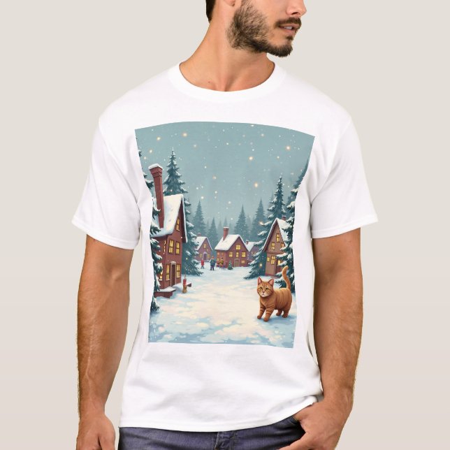 Camiseta com Natal e gatos (Frente)