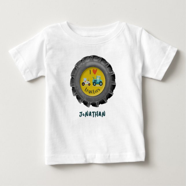 Camiseta com nome de menino Pneu de trator fofo (Frente)
