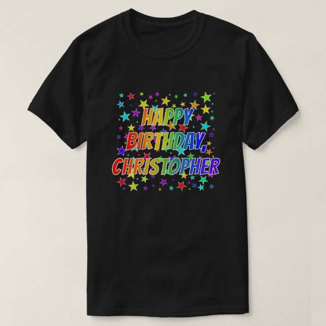 Camiseta Com o nome "CRISTÓPHER", "FELIZ ANIVERSÁRIO" (Frente do Design)