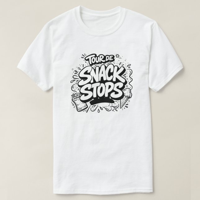 Camiseta com o texto 'Tour de Snack Stops' (Frente do Design)
