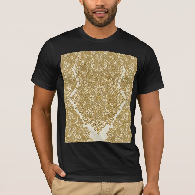 Camiseta com Padrão Paisley de Luxo Dourado (Frente)