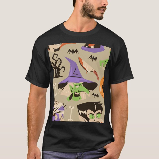 Camiseta com padrão vintage de Halloween (Frente)