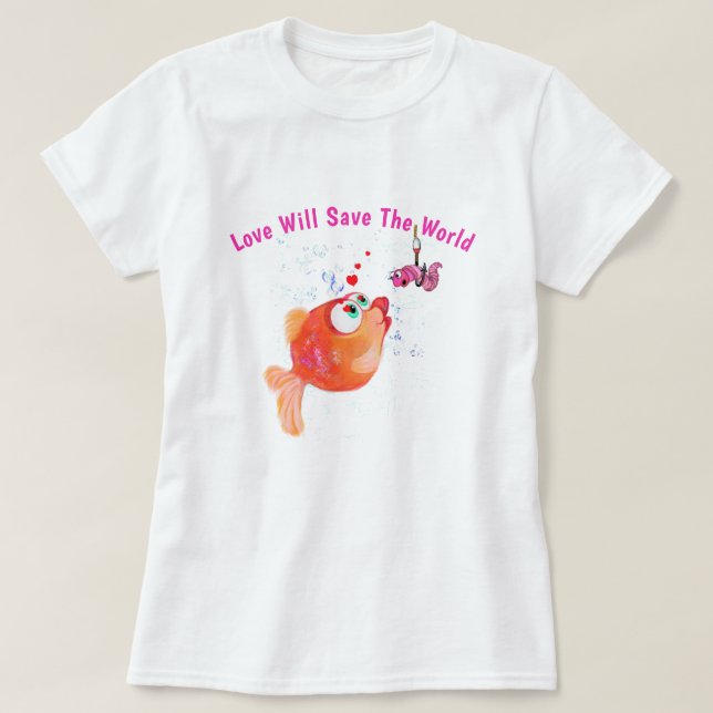 Camiseta com Peixe e Minhoca Engraçados - Seu Text (Frente do Design)