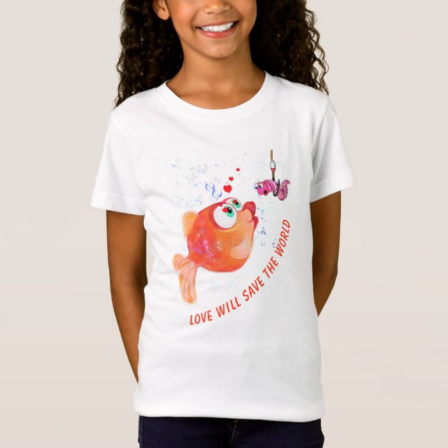 Camiseta com Peixe Engraçado e Minhoca com Texto A (Frente)