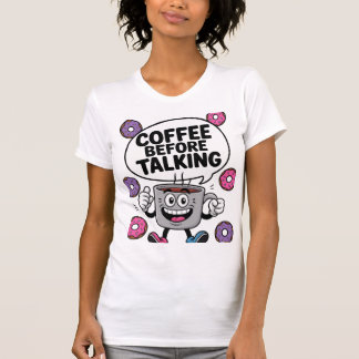 Camiseta com personagem de caneca de café engraçad