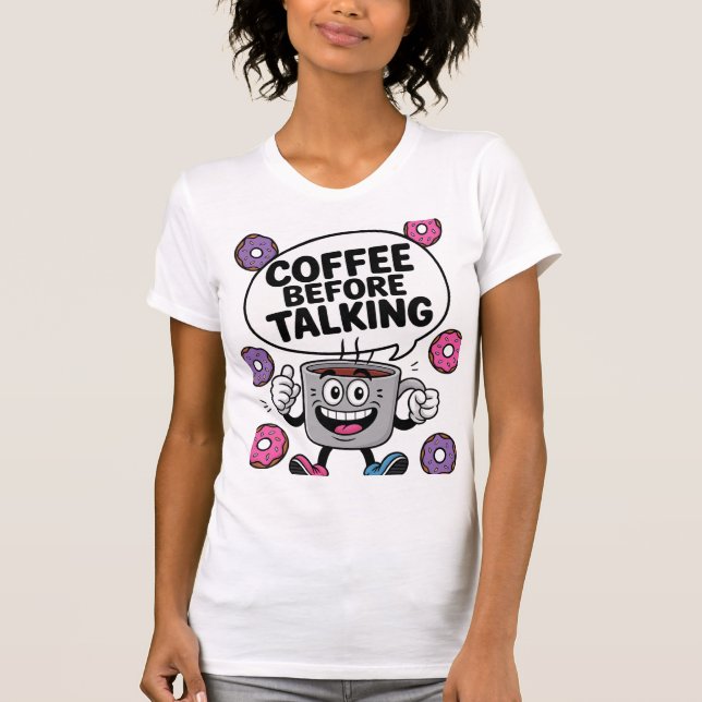 Camiseta com personagem de caneca de café engraçad (Frente)