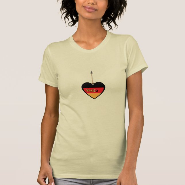 Camiseta com pingente de coração "Hallo" alemão e  (Frente)