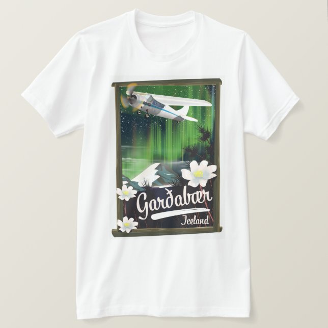 Camiseta com pôster de viagem de Garðabær Islândia (Frente do Design)