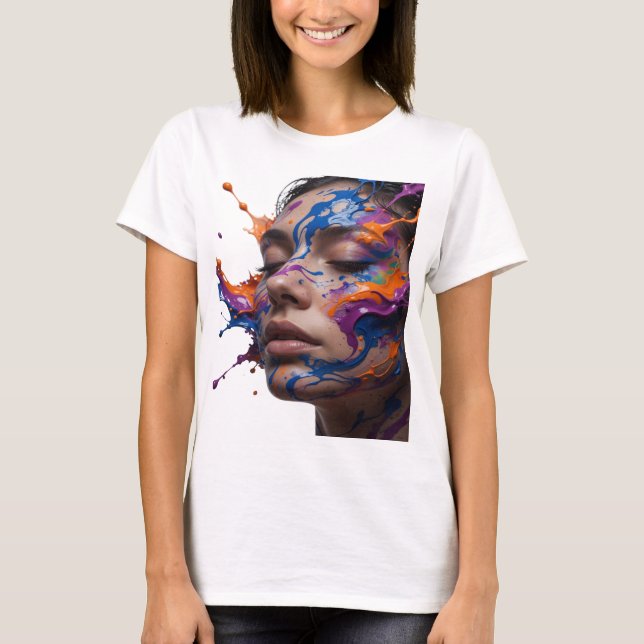 Camiseta com respingo de tinta colorida roxa elega (Frente)