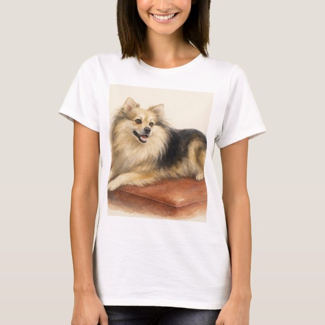 Camiseta com Retrato de Cachorro Pomchi em Aquarel (Frente)