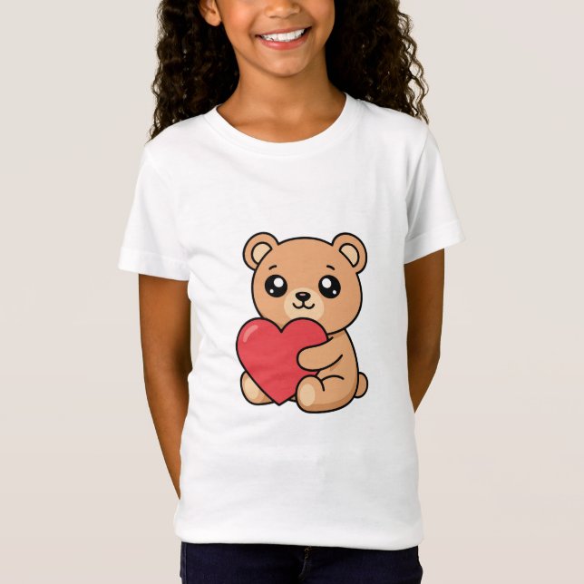 Camiseta com retrato fofo de ursinho de pelúcia |  (Frente)