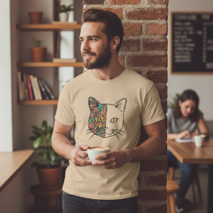 Camiseta com rosto de gato floral artístico mandal