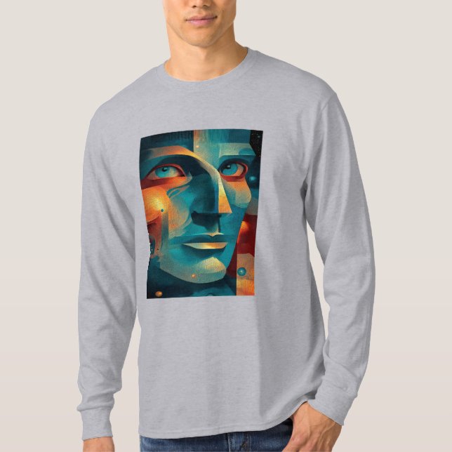 Camiseta com Rosto de Mosaico Cósmico Moderno (Frente)