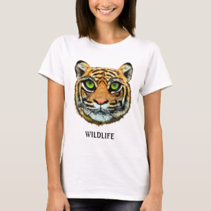 Camiseta com Rosto de Tigre Jovem Selvagem e Calig