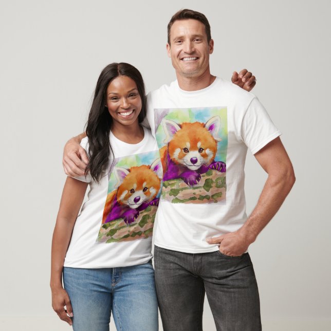 Camiseta com selo postal aquarela de Panda Vermelh (Unissex)