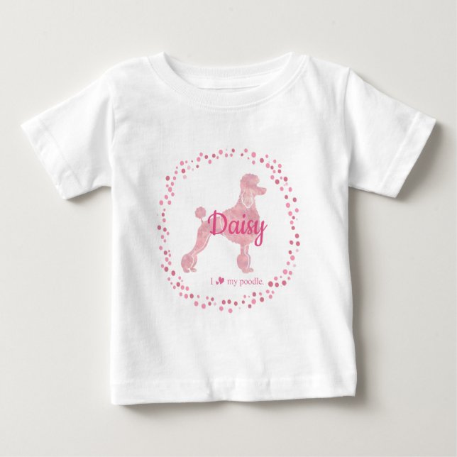 Camiseta com Silhueta de Poodle Rosa Pastel Person (Frente)