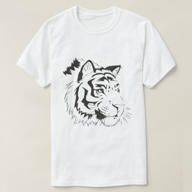 Camiseta com Silhueta de Rosto de Tigre (Frente do Design)