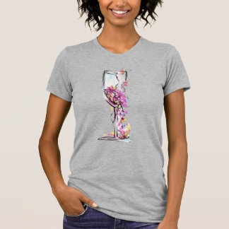 Camiseta com Silhueta de Taça de Vinho Floral – Aq