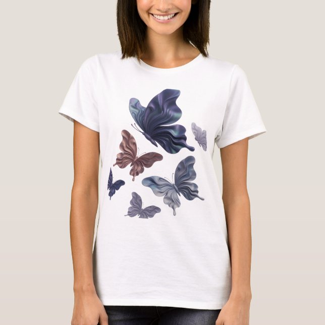 Camiseta com slogan atraente de borboletas pratead (Frente)