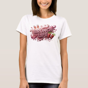 Camiseta com slogan BRUNCH LIFE em vermelho chamat