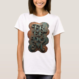 Camiseta com Slogan de Liberdade em Ouro Sharp