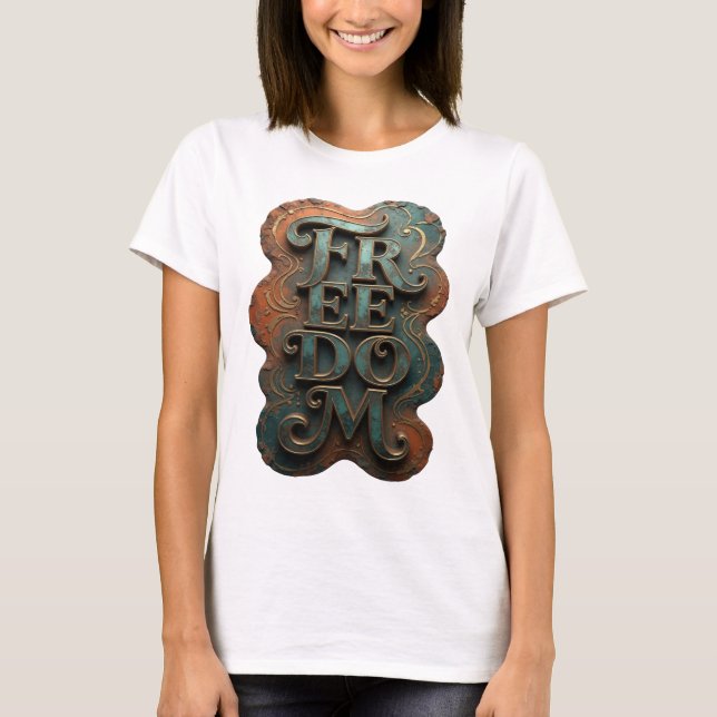 Camiseta com Slogan de Liberdade em Ouro Sharp (Frente)