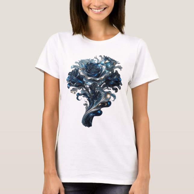 Camiseta com slogan de ROSAS AZUIS prateadas atrae (Frente)