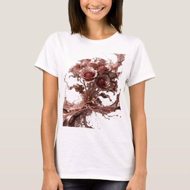 Camiseta com Slogan de ROSAS DE CHOCOLATE Prateado (Frente)
