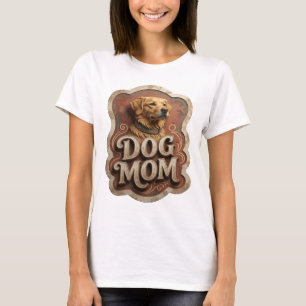 Camiseta com Slogan DOG MOM em Ouro Grosseiro