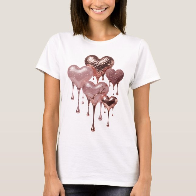 Camiseta com slogan Prata Corações em ROSE GOLD (Frente)