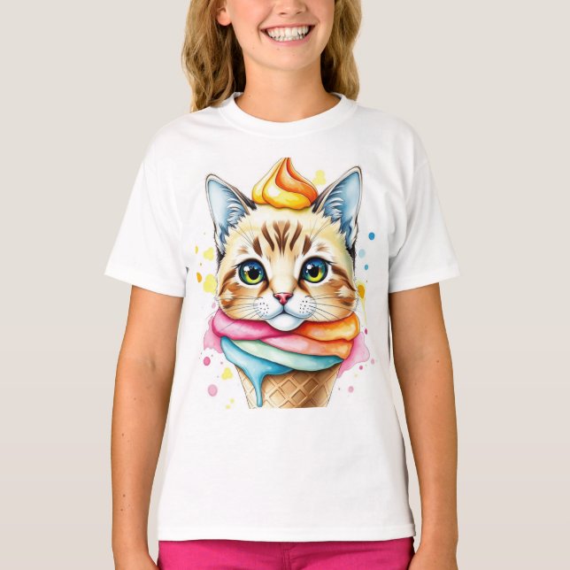 Camiseta com sorvete e gato (Frente)
