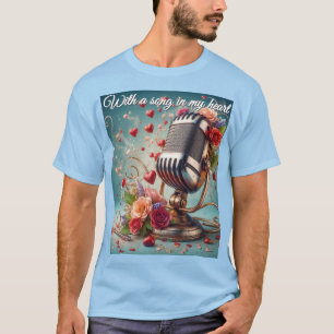 Camiseta Com Uma Música No Meu Coração - Microfone Retro
