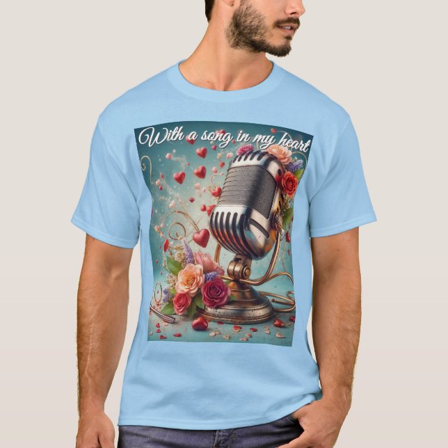 Camiseta Com Uma Música No Meu Coração - Microfone Retro (Frente)