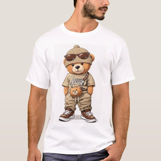 Camiseta com ursinho nela. (Frente)