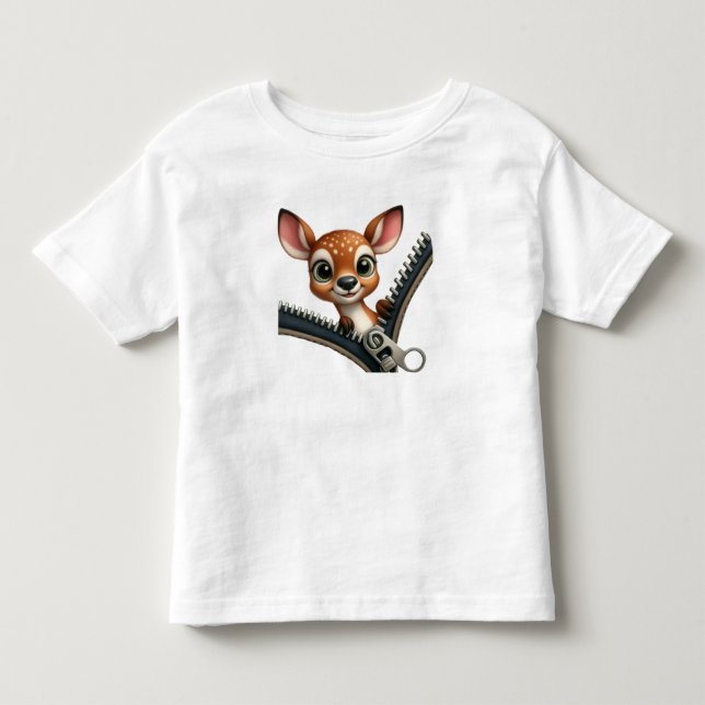 Camiseta com Zíper e Cervo Bebê 3D Fofo (Frente)