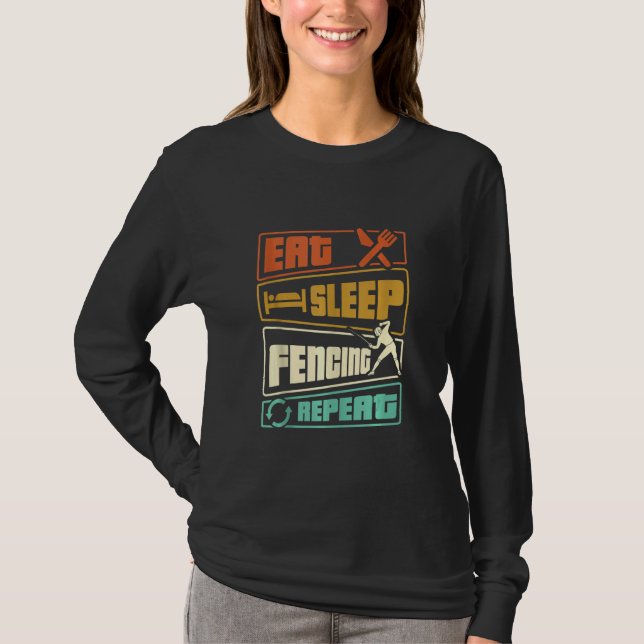 Camiseta Coma a Esgrima do Sono Repetir Sword Saber Epee Fe (Frente)