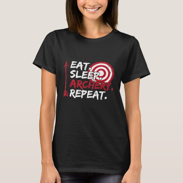 Camiseta Coma a tiro com a arca de tiro repetidamente a caç (Frente)