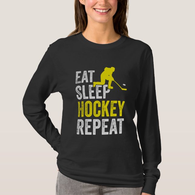 Camiseta Coma Amantes de Hockey Repetitivos Com Sono (Frente)