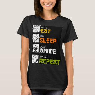Camiseta Coma animação de sono Repetir Presente Idea Cosp