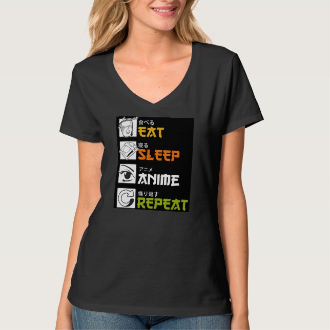 Camiseta Coma animação de sono Repetir Presente Idea Cospla (Frente)