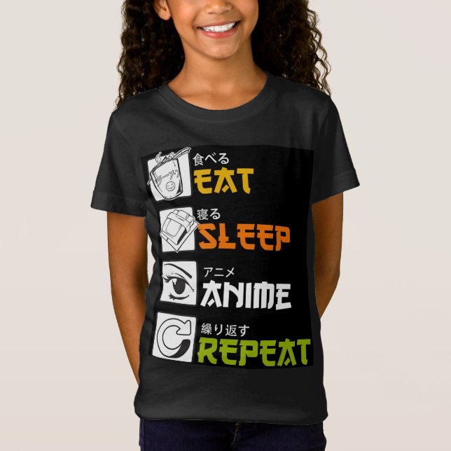 Camiseta Coma animação de sono Repetir Presente Idea Cospla (Frente)